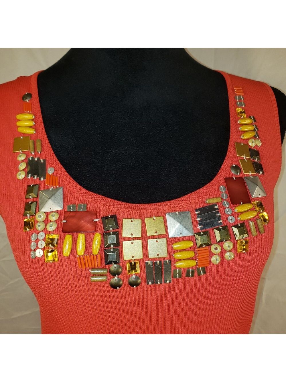 Ruby Rd. Coral Embellished Ribbed Tank - M - Picture 2 of 5